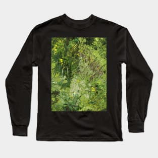 Abstract Green Grass and Flowers Long Sleeve T-Shirt